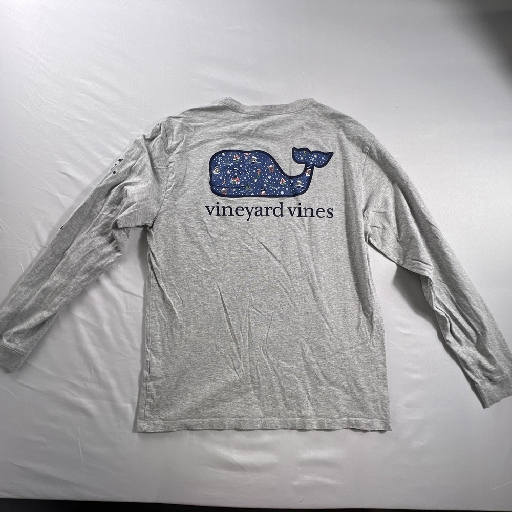Vineyard Vines Unisex Medium Gray Christmas Long Sleeve Holiday Shirt 100% Cotto - Picture 8 of 8